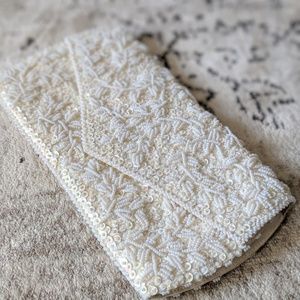 Vintage White Hand Beaded Clutch
